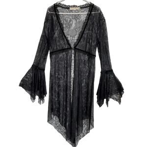 Michal‎ Negrin Fairy Goth Lace Kimono Boho Witch Sheer Asymmetric Large Romantic